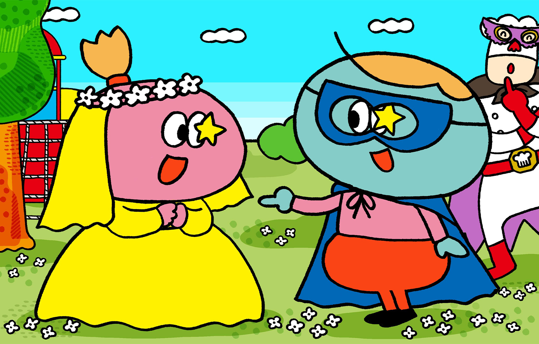 ソータンがシータンのプリンセスのドレスを指さし、役割の交換を提案している。